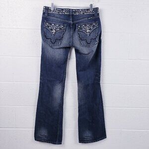 Miss Me JP4288 Studded Flap Pocket Bootcut Jeans Dark Wash Low Rise Size 29 / 34